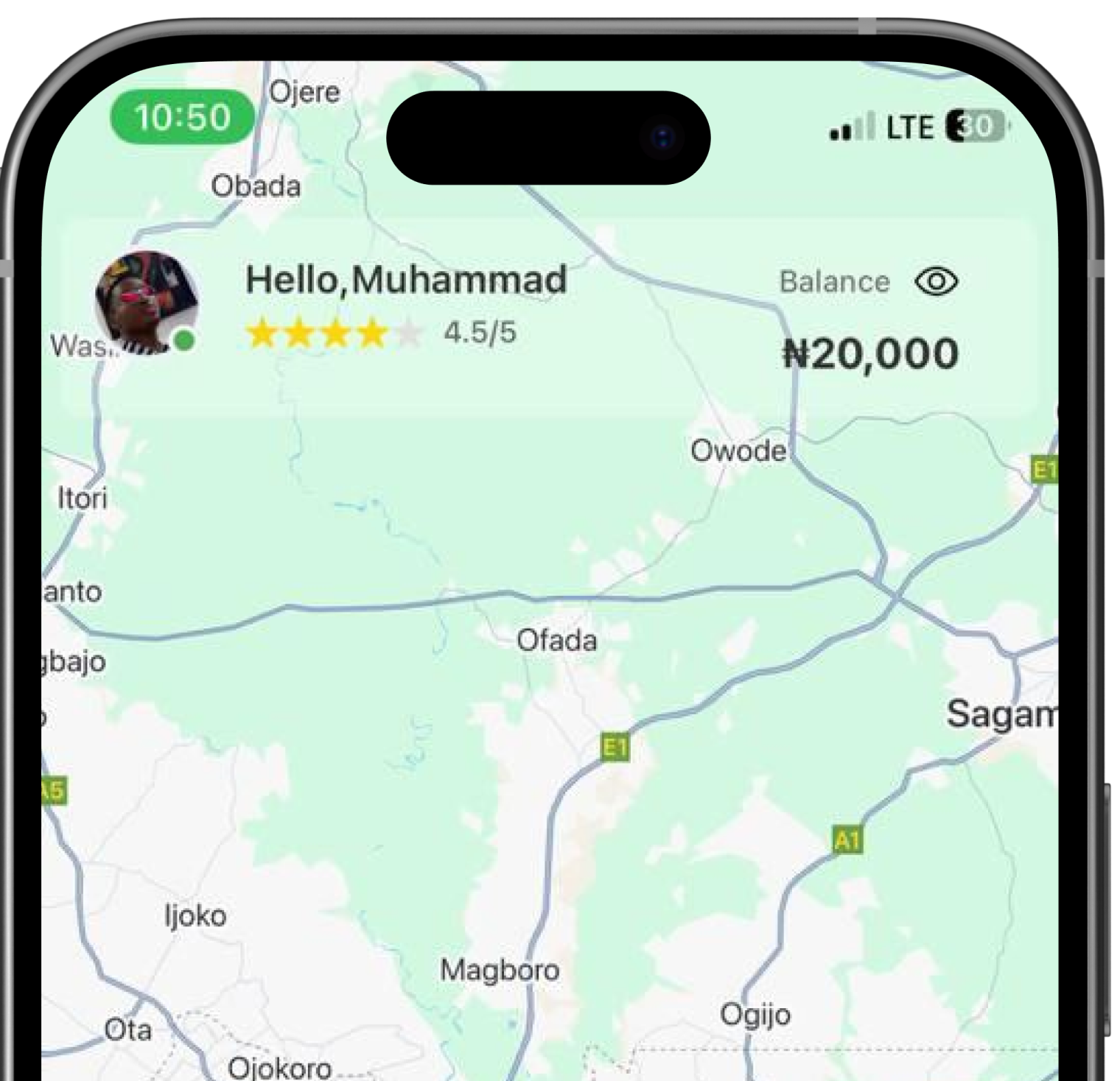 TadExpress rider app showing a live delivery map